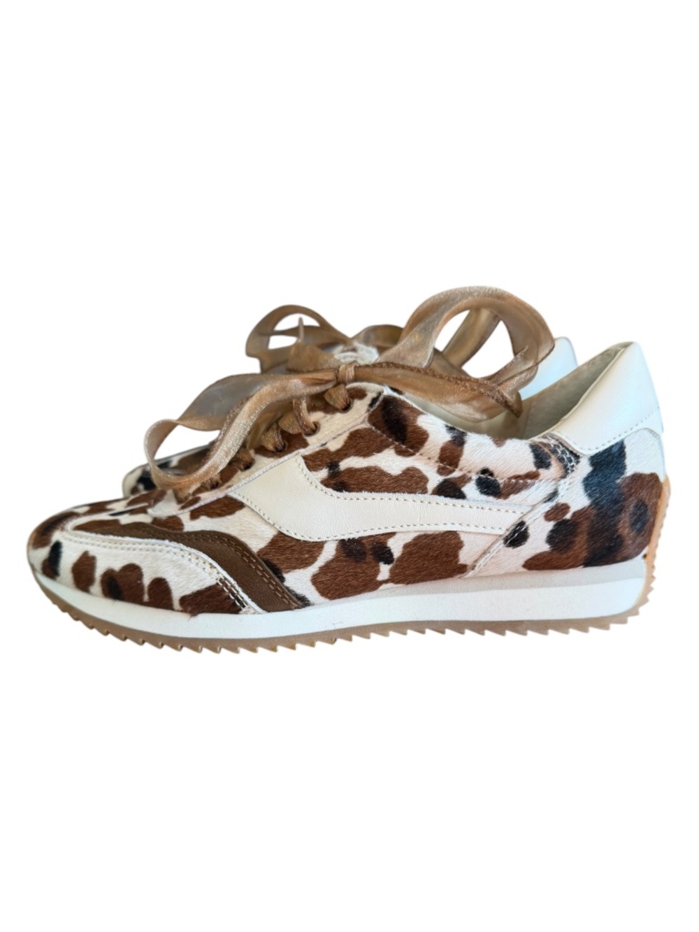 Dolce Vita Cowhide-Print Low Top Sneakers in White & Brown